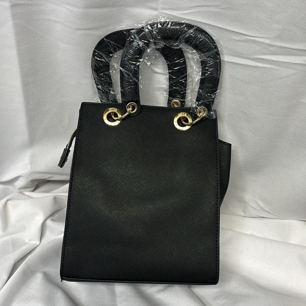 Trina Turk Black Vegan Leather double handle crossbody w/front slip pocket Bag - Picture 6 of 15